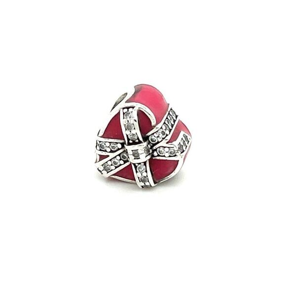 Pandora Pink Enamel Wrapped Cz Heart Charm - Picture 1 of 3